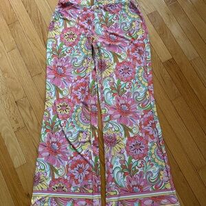 Boston Proper Floral Wide-Leg Pants - Pink and Yellow